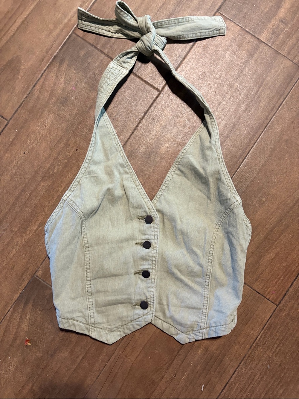 Wrangler Light Sage Halter Button-Front Crop Top